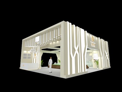 120平米展臺設(shè)計制作：三面開口/現(xiàn)代/木質(zhì)結(jié)構(gòu)/白色，為房產(chǎn)展展商而作（免費使用）