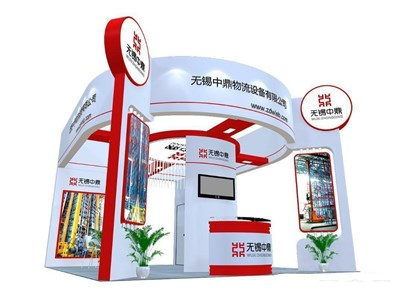 42平米展臺設計制作：四面開口/現(xiàn)代/木質(zhì)結(jié)構(gòu)/白色，為交通物流展展商而作（免費使用）