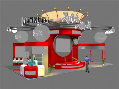 101.4平米展臺設(shè)計制作：三面開口/現(xiàn)代/木質(zhì)結(jié)構(gòu)/紅色，為游戲展展商而作（免費使用）