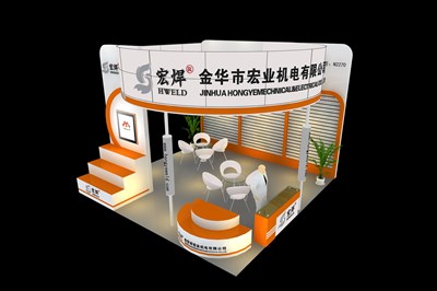 36平米展臺設計制作：三面開口/現(xiàn)代/木質結構/黃色，為工具展展商而作（免費使用）