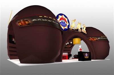 108平米展臺設(shè)計制作：三面開口/現(xiàn)代/木質(zhì)結(jié)構(gòu)/咖啡色，為游戲展展商而作（免費使用）