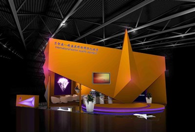 108平米展臺設計制作：三面開口/前衛(wèi)/木質(zhì)結(jié)構(gòu)/橙色，為工藝品展展商而作（免費使用）
