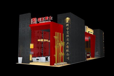 72平米展臺(tái)設(shè)計(jì)制作：三面開口/現(xiàn)代/木質(zhì)結(jié)構(gòu)/紅色，為金融展展商而作（免費(fèi)使用）