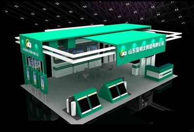 96平米展臺設(shè)計制作：四面開口/前衛(wèi)/木質(zhì)結(jié)構(gòu)/綠色，為光伏展展商而作（免費使用）