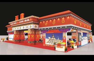 298.2平米展臺(tái)設(shè)計(jì)制作：四面開(kāi)口/中式/木質(zhì)結(jié)構(gòu)/紅色，為旅游展展商而作（免費(fèi)使用）