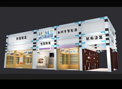 90平米展臺(tái)設(shè)計(jì)制作：三面開(kāi)口/現(xiàn)代/木質(zhì)結(jié)構(gòu)/白色，為工藝品展展商而作（免費(fèi)使用）