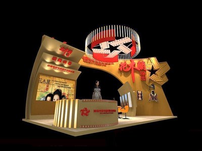 60平米展臺設(shè)計制作：三面開口/現(xiàn)代/木質(zhì)結(jié)構(gòu)/黃色，為廣播媒體展展商而作（免費使用）