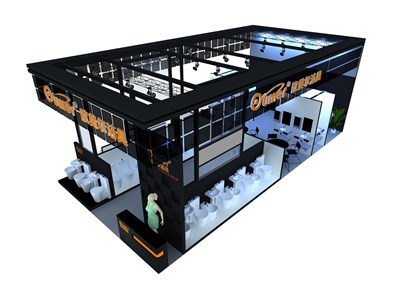 72平米展臺設(shè)計制作：三面開口/現(xiàn)代/木質(zhì)結(jié)構(gòu)/黑色，為衛(wèi)浴展展商而作（免費使用）