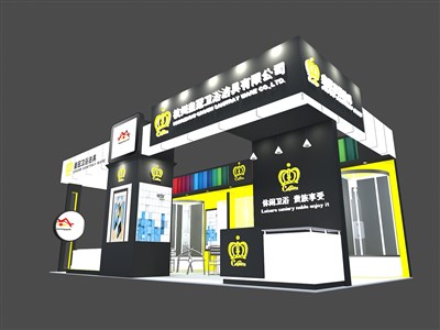 32平米展臺(tái)設(shè)計(jì)制作：三面開(kāi)口/現(xiàn)代/木質(zhì)結(jié)構(gòu)/黑色，為衛(wèi)浴展展商而作（免費(fèi)使用）