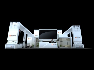 117平米展臺(tái)設(shè)計(jì)制作：三面開口/現(xiàn)代/木質(zhì)結(jié)構(gòu)/白色，為能源展展商而作（免費(fèi)使用）