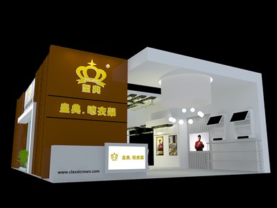195.3平米展臺設計制作：二面開口/現(xiàn)代/木質結構/咖啡色，為家具展展商而作（免費使用）