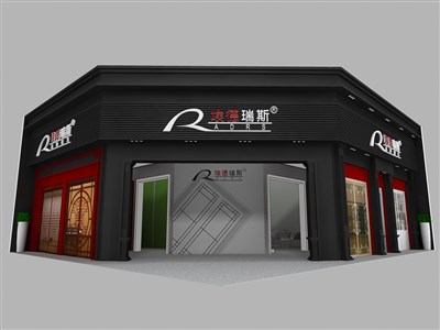 120平米展臺(tái)設(shè)計(jì)制作：一面開口/現(xiàn)代/木質(zhì)結(jié)構(gòu)/黑色，為建材展展商而作（免費(fèi)使用）