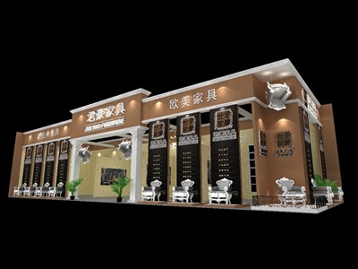 147平米展臺(tái)設(shè)計(jì)制作：二面開口/現(xiàn)代/木質(zhì)結(jié)構(gòu)/黃色，為家具展展商而作（免費(fèi)使用）