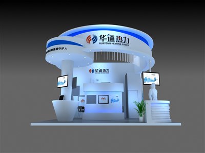 36平米展臺設計制作：三面開口/現(xiàn)代/木質結構/白色，為能源展展商而作（免費使用）