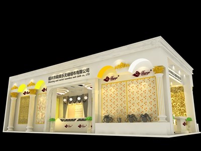 112.5平米展臺設計制作：三面開口/歐式/木質(zhì)結構/白色，為建材展展商而作（免費使用）