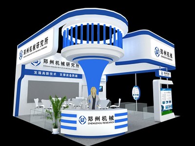 52.5平米展臺設(shè)計(jì)制作：三面開口/現(xiàn)代/木質(zhì)結(jié)構(gòu)/藍(lán)色，為機(jī)械展展商而作（免費(fèi)使用）