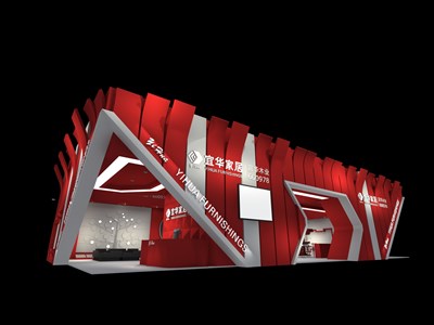 300平米展臺設(shè)計(jì)制作：二面開口/現(xiàn)代/木質(zhì)結(jié)構(gòu)/紅色，為建材展展商而作（免費(fèi)使用）