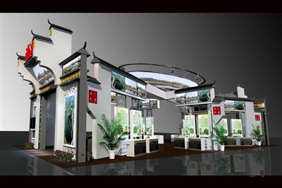 210平米展臺(tái)設(shè)計(jì)制作：四面開口/中式/木質(zhì)結(jié)構(gòu)/白色，為農(nóng)交會(huì)展商而作（免費(fèi)使用）