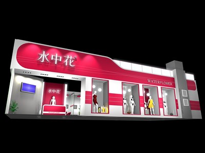 144平米展臺設計制作：一面開口/現(xiàn)代/木質(zhì)結(jié)構/紅色，為內(nèi)衣展展商而作（免費使用）