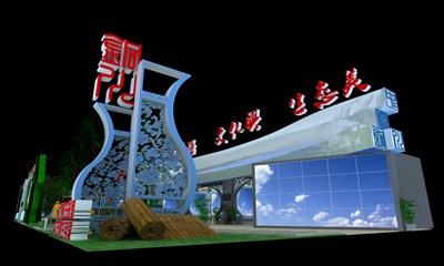 1147平米展臺(tái)設(shè)計(jì)制作：三面開口/現(xiàn)代/木質(zhì)結(jié)構(gòu)/藍(lán)色，為文博會(huì)展商而作（免費(fèi)使用）