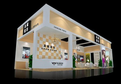 90平米展臺設計制作：二面開口/現(xiàn)代/木質結構/米色，為婚博會展商而作（免費使用）