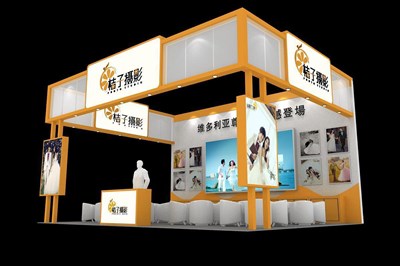 48平米展臺(tái)設(shè)計(jì)制作：三面開口/現(xiàn)代/木質(zhì)結(jié)構(gòu)/白色，為婚博會(huì)展商而作（免費(fèi)使用）