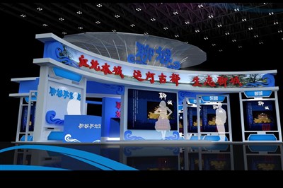 180平米展臺(tái)設(shè)計(jì)制作：三面開(kāi)口/前衛(wèi)/木質(zhì)結(jié)構(gòu)/藍(lán)色，為文博會(huì)展商而作（免費(fèi)使用）