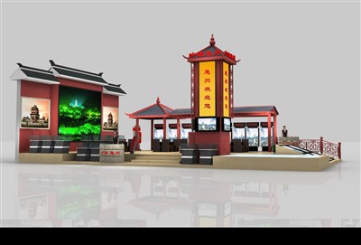 198平米展臺設(shè)計制作：三面開口/中式/木質(zhì)結(jié)構(gòu)/紅色，為文博會展商而作（免費使用）