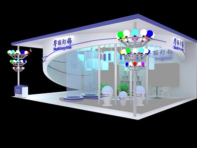 108平米展臺(tái)設(shè)計(jì)制作：三面開口/現(xiàn)代/桁架結(jié)構(gòu)/白色，為照明展展商而作（免費(fèi)使用）