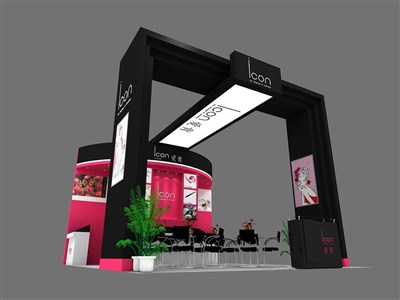 45平米展臺(tái)設(shè)計(jì)制作：三面開口/前衛(wèi)/木質(zhì)結(jié)構(gòu)/黑色，為美博會(huì)展商而作（免費(fèi)使用）