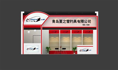 54平米展臺設(shè)計制作：一面開口/現(xiàn)代/木質(zhì)結(jié)構(gòu)/紅色，為釣具展展商而作（免費使用）