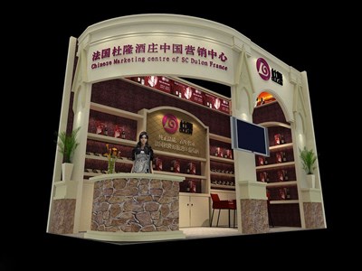 18平米展臺(tái)設(shè)計(jì)制作：二面開口/歐式/木質(zhì)結(jié)構(gòu)/米色，為糖酒展展商而作（免費(fèi)使用）