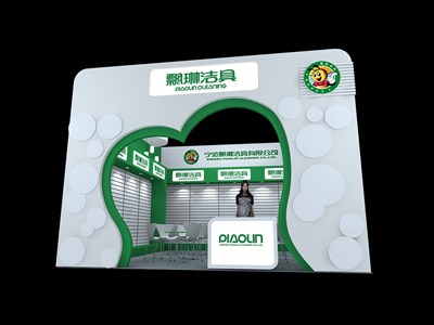 36平米展臺設(shè)計制作：一面開口/現(xiàn)代/木質(zhì)結(jié)構(gòu)/綠色，為日用品展展商而作（免費使用）
