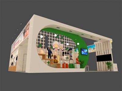144平米展臺(tái)設(shè)計(jì)制作：四面開口/現(xiàn)代/木質(zhì)結(jié)構(gòu)/米色，為嬰幼展展商而作（免費(fèi)使用）