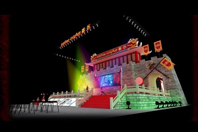 720平米展臺(tái)設(shè)計(jì)制作：四面開(kāi)口/中式/木質(zhì)結(jié)構(gòu)/彩色，為舞臺(tái)開(kāi)幕式展商而作（免費(fèi)使用）