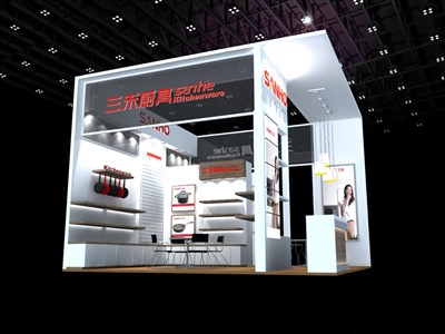 36平米展臺(tái)設(shè)計(jì)制作：二面開(kāi)口/現(xiàn)代/木質(zhì)結(jié)構(gòu)/白色，為日用品展展商而作（免費(fèi)使用）