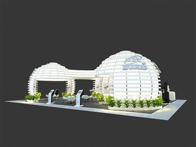 180平米展臺(tái)設(shè)計(jì)制作：四面開口/前衛(wèi)/型材結(jié)構(gòu)/白色，為安防展展商而作（免費(fèi)使用）
