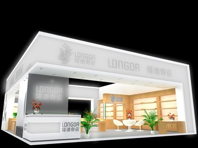 120平米展臺(tái)設(shè)計(jì)制作：一面開口/現(xiàn)代/木質(zhì)結(jié)構(gòu)/白色，為日用品展展商而作（免費(fèi)使用）