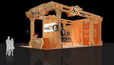 54平米展臺設計制作：二面開口/田園/木質結構/咖啡色，為單/摩托車展商而作（免費使用）