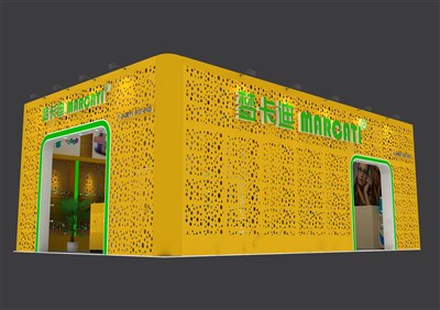 60平米展臺設(shè)計制作：三面開口/前衛(wèi)/型材結(jié)構(gòu)/黃色，為眼鏡展展商而作（免費使用）