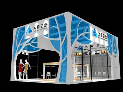 54平米展臺設(shè)計(jì)制作：三面開口/前衛(wèi)/木質(zhì)結(jié)構(gòu)/藍(lán)色，為服裝展展商而作（免費(fèi)使用）