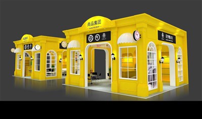 72平米展臺(tái)設(shè)計(jì)制作：四面開(kāi)口/現(xiàn)代/木質(zhì)結(jié)構(gòu)/黃色，為紡織展展商而作（免費(fèi)使用）