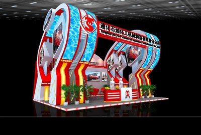 54平米展臺設(shè)計制作：三面開口/現(xiàn)代/木質(zhì)結(jié)構(gòu)/彩色，為能源展展商而作（免費使用）
