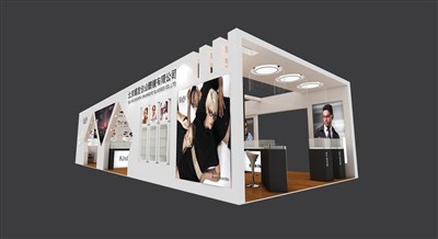90平米展臺設(shè)計制作：三面開口/現(xiàn)代/木質(zhì)結(jié)構(gòu)/白色，為眼鏡展展商而作（免費使用）