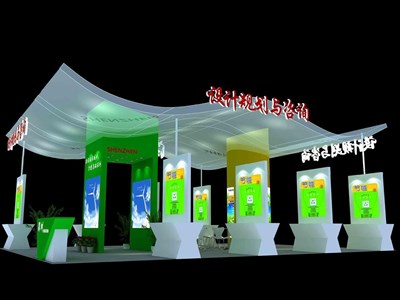 108平米展臺設(shè)計制作：四面開口/前衛(wèi)/型材結(jié)構(gòu)/綠色，為能源展展商而作（免費使用）