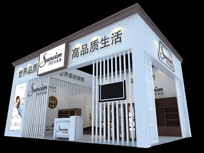 54平米展臺設(shè)計制作：二面開口/流線/木質(zhì)結(jié)構(gòu)/咖啡色，為紡織展展商而作（免費使用）