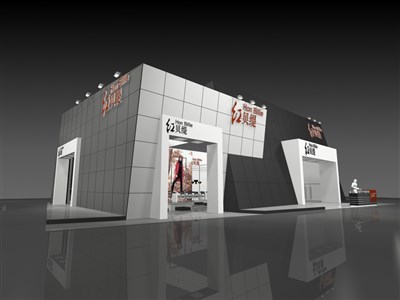 315平米展臺(tái)設(shè)計(jì)制作：三面開(kāi)口/現(xiàn)代/木質(zhì)結(jié)構(gòu)/灰色，為服裝展展商而作（免費(fèi)使用）