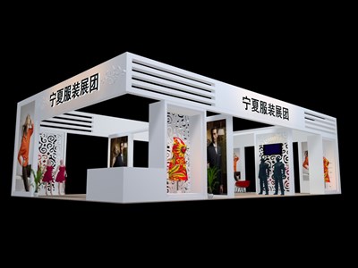 135平米展臺設(shè)計(jì)制作：四面開口/現(xiàn)代/木質(zhì)結(jié)構(gòu)/白色，為服裝展展商而作（免費(fèi)使用）