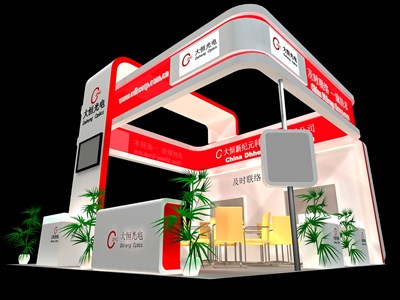36平米展臺設計制作：三面開口/現(xiàn)代/木質(zhì)結(jié)構(gòu)/紅色，為照明展展商而作（免費使用）