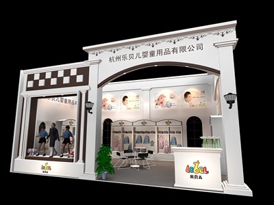 54平米展臺設(shè)計制作：一面開口/歐式/木質(zhì)結(jié)構(gòu)/白色，為嬰幼展展商而作（免費(fèi)使用）